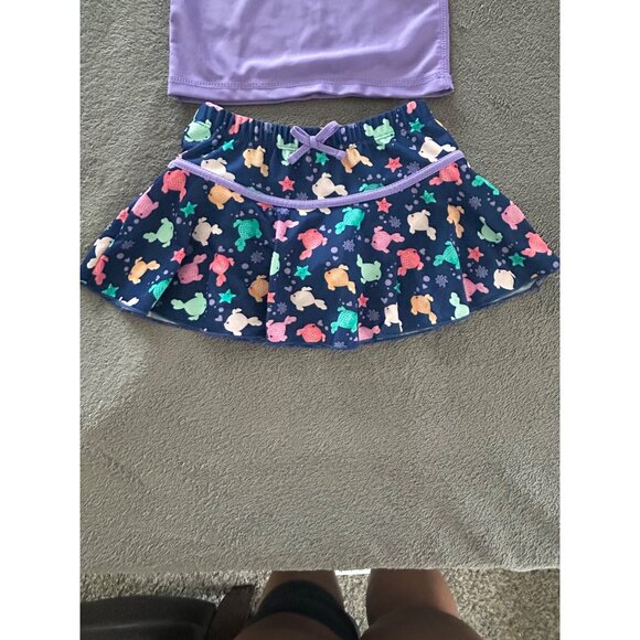 Toddler Girls Purple Rash Guard Set With Skirt & Hat Sea Turtle Print - Picture 3 of 12